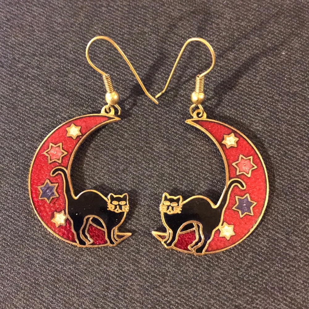 Black cat red moon Lucky earrings